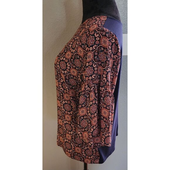 Loft Outlet Blouse Womens size MP Floral Print 3/4 Bell Sleeve Top Boho - Picture 5 of 9